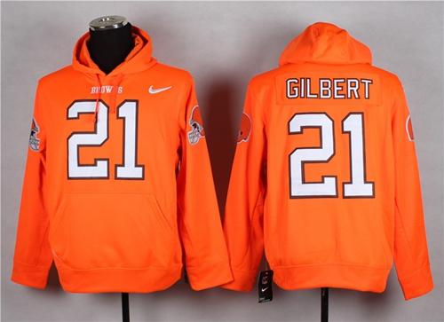  Browns #21 Justin Gilbert Orange Pullover NFL Hoodie