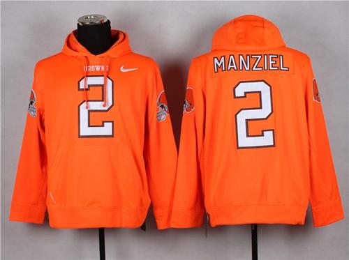  Browns #2 Johnny Manziel Orange Pullover NFL Hoodie