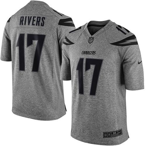  Chargers #17 Philip Rivers Gray Men's Stitched NFL Limited Gridiron Gray Jersey
