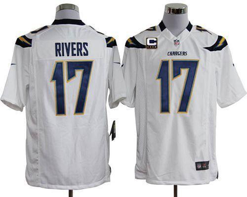  Chargers #17 Philip Rivers White With C Patch Men's Stitched NFL Game Jersey