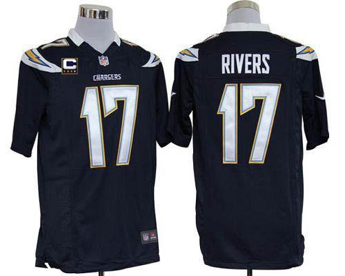  Chargers #17 Philip Rivers Navy Blue Team Color With C Patch Men's Stitched NFL Game Jersey