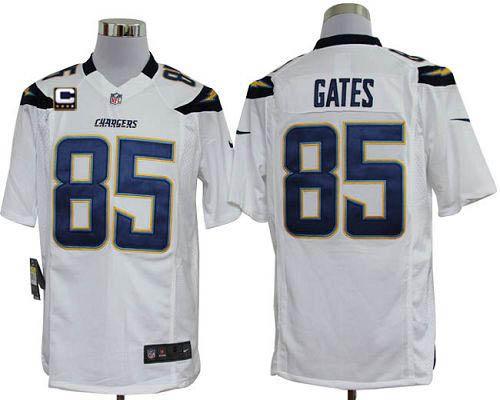  Chargers #85 Antonio Gates White With C Patch Men's Stitched NFL Game Jersey