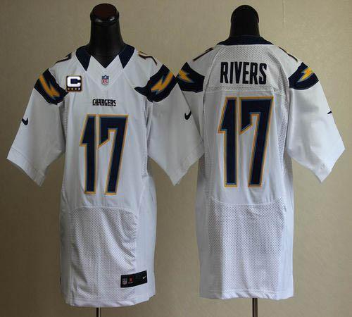  Chargers #17 Philip Rivers White With C Patch Men's Stitched NFL Elite Jersey