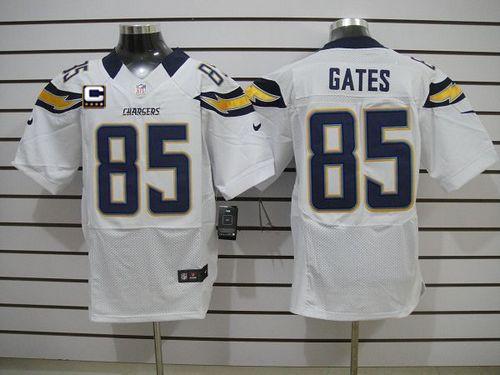  Chargers #85 Antonio Gates White With C Patch Men's Stitched NFL Elite Jersey