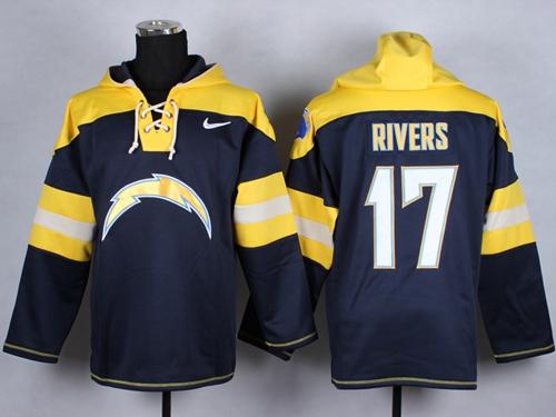  Chargers #17 Philip Rivers Navy Blue Player Pullover NFL Hoodie