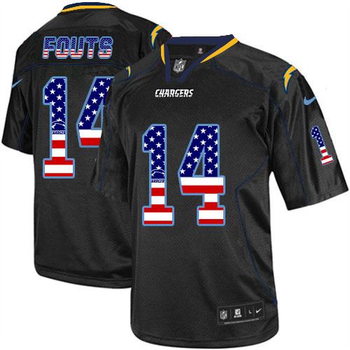  Chargers #14 Dan Fouts Black Men's Stitched NFL Elite USA Flag Fashion Jersey