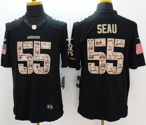  Chargers #55 Junior Seau Black Men's Stitched NFL Limited Salute to Service Jersey