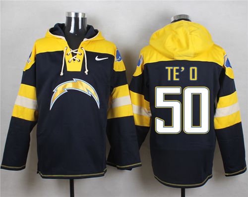  Chargers #50 Manti Te'o Navy Blue Player Pullover NFL Hoodie