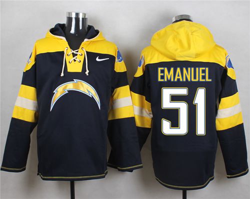  Chargers #51 Kyle Emanuel Navy Blue Player Pullover NFL Hoodie