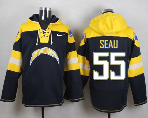  Chargers #55 Junior Seau Navy Blue Player Pullover NFL Hoodie