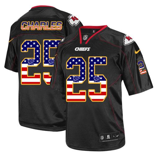  Chiefs #25 Jamaal Charles Black Men's Stitched NFL Elite USA Flag Fashion Jersey