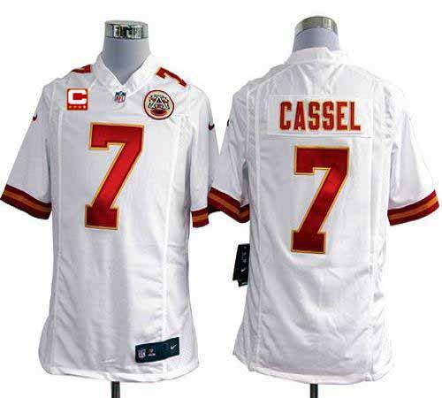  Chiefs #7 Matt Cassel White With C Patch Men's Stitched NFL Game Jersey