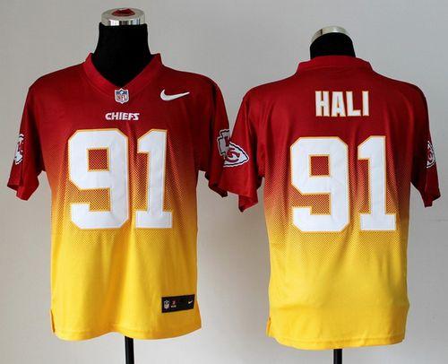  Chiefs #91 Tamba Hali Red/Gold Men's Stitched NFL Elite Fadeaway Fashion Jersey