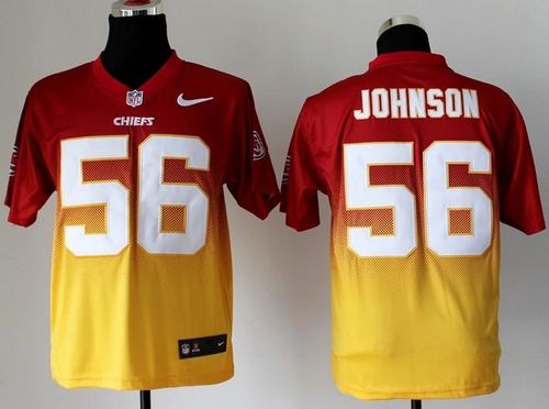  Chiefs #56 Derrick Johnson Red/Gold Men's Stitched NFL Elite Fadeaway Fashion Jersey