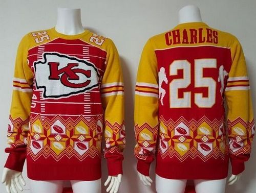  Chiefs #25 Jamaal Charles Red/Yellow Men's Ugly Sweater