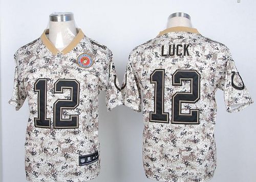  Colts #12 Andrew Luck Camo USMC Men's Stitched NFL Elite Jersey
