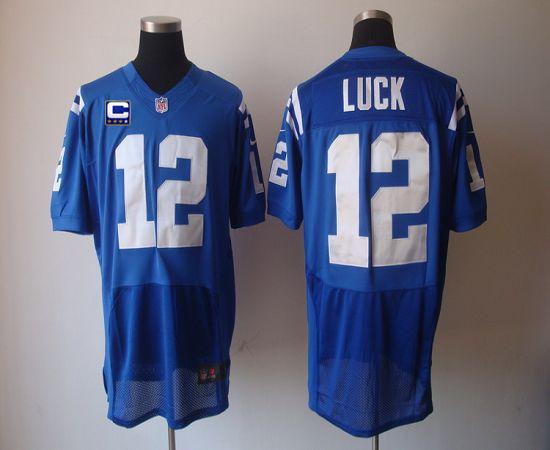 Colts #12 Andrew Luck Royal Blue Team Color With C Patch Men's Stitched NFL Elite Jersey