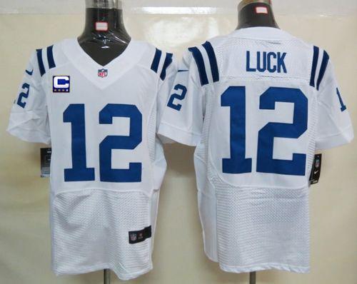  Colts #12 Andrew Luck White With C Patch Men's Stitched NFL Elite Jersey