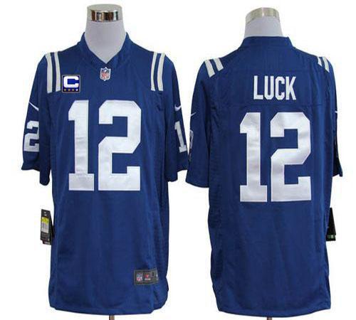  Colts #12 Andrew Luck Royal Blue Team Color With C Patch Men's Stitched NFL Game Jersey