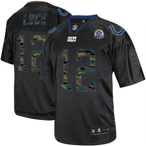 Colts #12 Andrew Luck Black With Hall of Fame 50th Patch Men's Stitched NFL Elite Camo Fashion Jersey