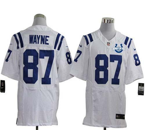  Colts #87 Reggie Wayne White With 30TH Seasons Patch Men's Stitched NFL Elite Jersey