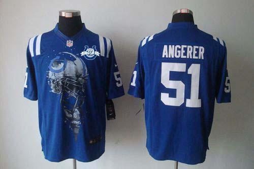  Colts #51 Pat Angerer Royal Blue Team Color With 30TH Seasons Patch Men's Stitched NFL Helmet Tri Blend Limited Jersey