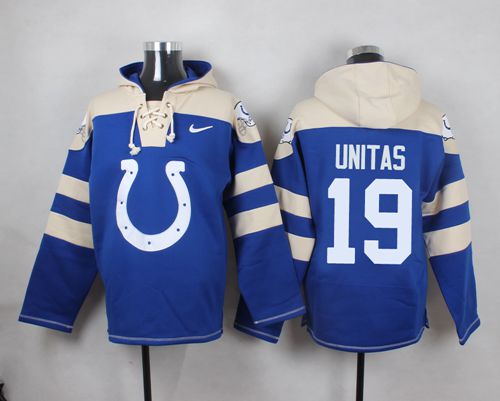  Colts #19 Johnny Unitas Royal Blue Player Pullover NFL Hoodie