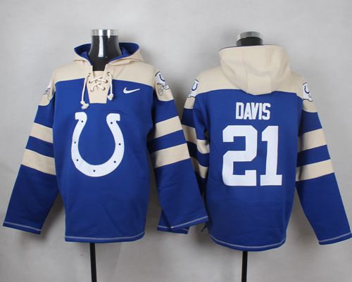  Colts #21 Vontae Davis Royal Blue Player Pullover NFL Hoodie