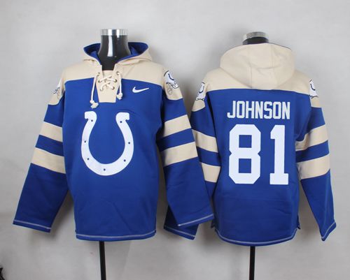  Colts #81 Andre Johnson Royal Blue Player Pullover NFL Hoodie