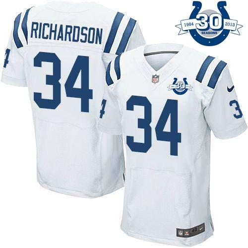  Colts #34 Trent Richardson White With 30TH Seasons Patch Men's Stitched NFL Elite Jersey