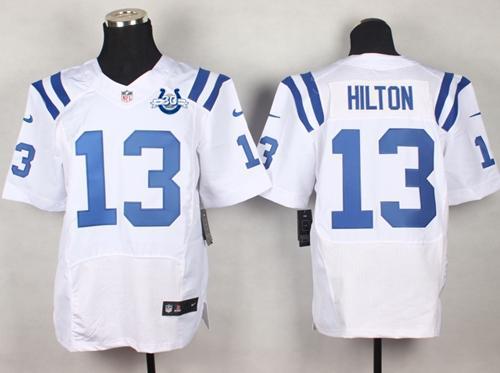 Colts #13 T.Y. Hilton White With 30TH Seasons Patch Men's Stitched NFL Elite Jersey