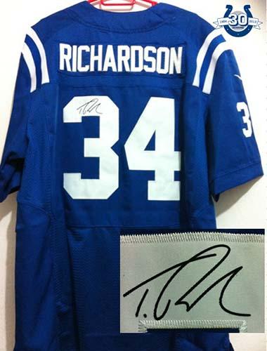  Colts #34 Trent Richardson Royal Blue Team Color With 30TH Seasons Patch Men's Stitched NFL Elite Autographed Jersey