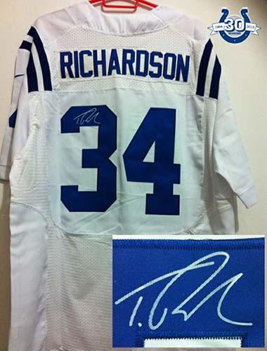  Colts #34 Trent Richardson White With 30TH Seasons Patch Men's Stitched NFL Elite Autographed Jersey