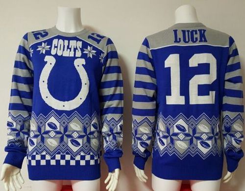  Colts #12 Andrew Luck Royal Blue/White Men's Ugly Sweater