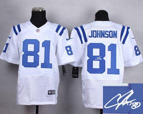  Colts #81 Andre Johnson White Men's Stitched NFL Elite Autographed Jersey