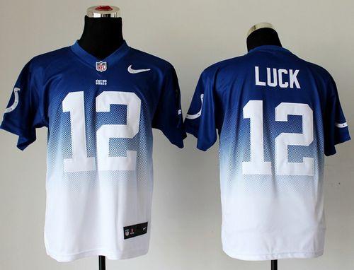  Colts #12 Andrew Luck Royal Blue/White Men's Stitched NFL Elite Fadeaway Fashion Jersey
