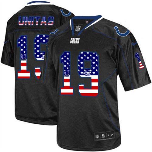  Colts #19 Johnny Unitas Black Men's Stitched NFL Elite USA Flag Fashion Jersey