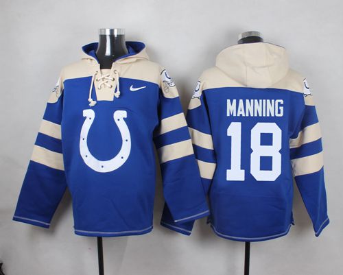  Colts #18 Peyton Manning Royal Blue Player Pullover NFL Hoodie