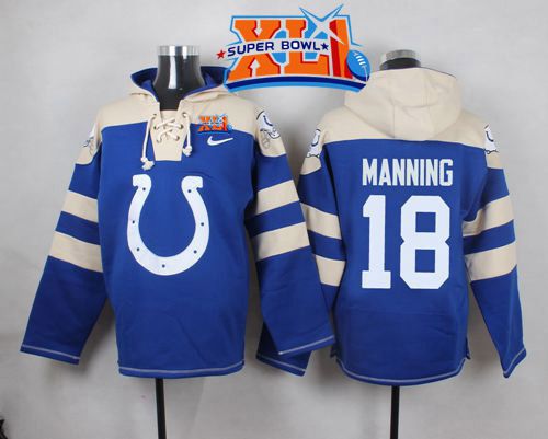  Colts #18 Peyton Manning Royal Blue Super Bowl XLI Player Pullover NFL Hoodie