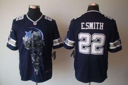  Cowboys #22 Emmitt Smith Navy Blue Team Color Men's Stitched NFL Helmet Tri Blend Limited Jersey