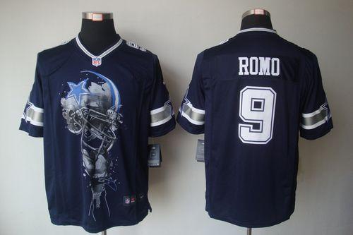  Cowboys #9 Tony Romo Navy Blue Team Color Men's Stitched NFL Helmet Tri Blend Limited Jersey