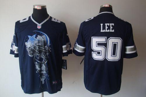  Cowboys #50 Sean Lee Navy Blue Team Color Men's Stitched NFL Helmet Tri Blend Limited Jersey