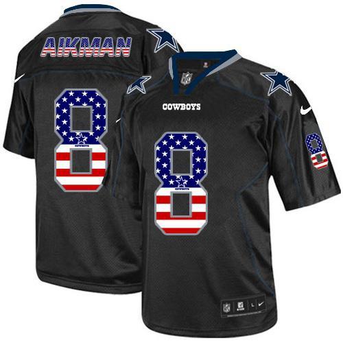  Cowboys #8 Troy Aikman Black Men's Stitched NFL Elite USA Flag Fashion Jersey