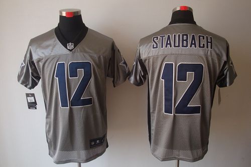  Cowboys #12 Roger Staubach Grey Shadow Men's Stitched NFL Elite Jersey