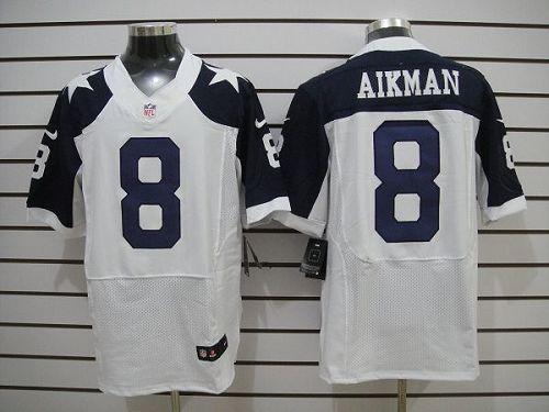  Cowboys #8 Troy Aikman White Thanksgiving Throwback Men's Stitched NFL Elite Jersey