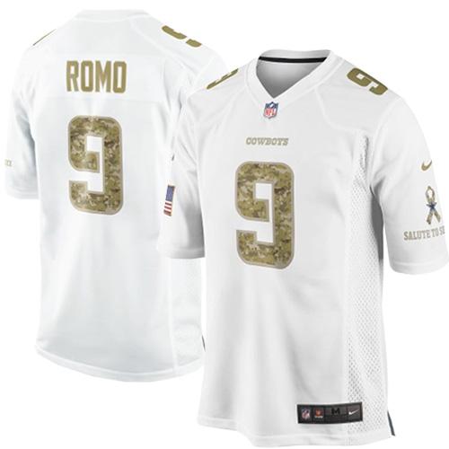  Cowboys #9 Tony Romo White Men's Stitched NFL Limited Salute to Service Jersey
