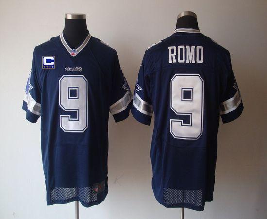  Cowboys #9 Tony Romo Navy Blue Team Color With C Patch Men's Stitched NFL Elite Jersey