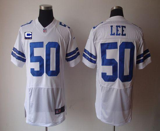  Cowboys #50 Sean Lee WhiteWith C Patch Men's Stitched NFL Elite Jersey