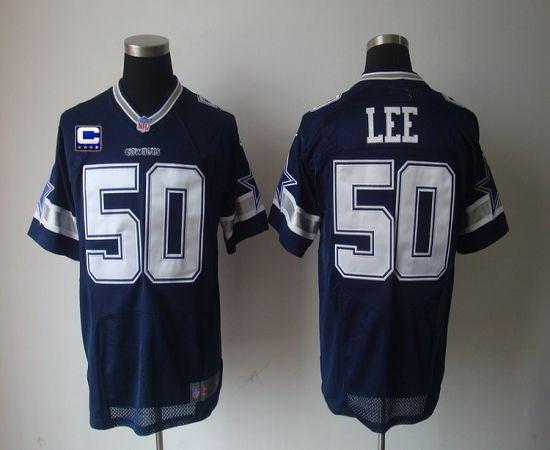  Cowboys #50 Sean Lee Navy Blue Team Color With C Patch Men's Stitched NFL Elite Jersey