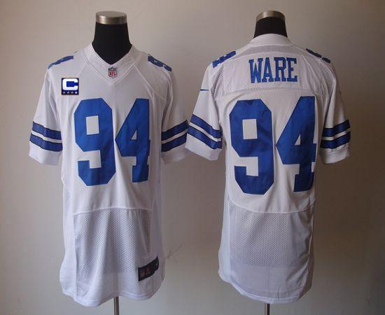  Cowboys #94 DeMarcus Ware White With C Patch Men's Stitched NFL Elite Jersey